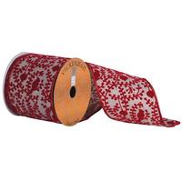 Vickerman 4" x 10yd Natural Tan Ribbon Red Felt Branches Bird Pattern