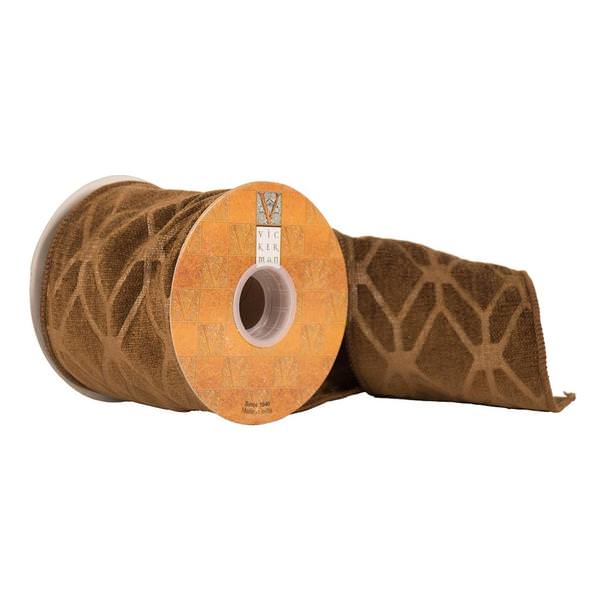 4" x 10yd Soft Brown Geometric Pattern Ribbon