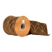 View 4" x 10yd Soft Brown Geometric Pattern Ribbon