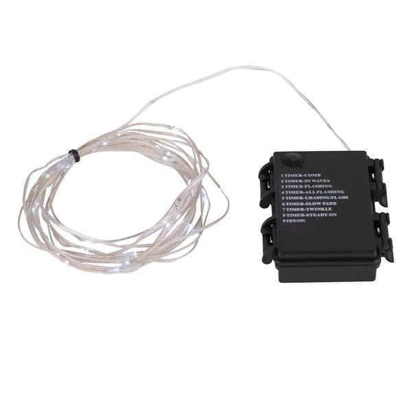 35 Light 12' Battery Operated Pure White Micro LED Miniature String with Timer