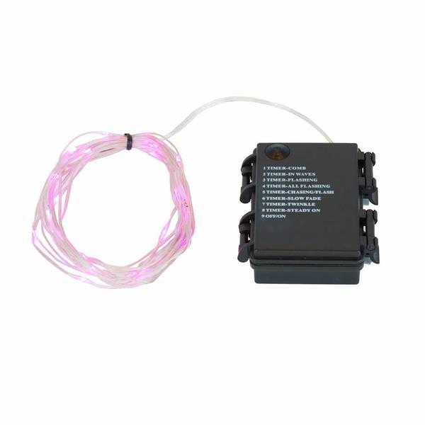 35 Light 12' Battery Operated Pink Micro LED Miniature String with Timer