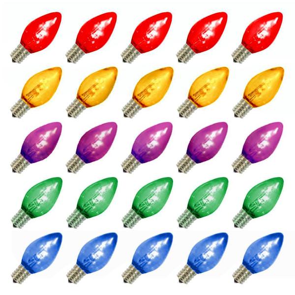 C7 Candelabra Screw Base Multi-Color LED Transparent Dimmable Twinkle (25 pack)