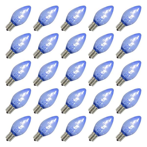 C7 Candelabra Screw Base Blue LED Transparent Dimmable (25 pack)