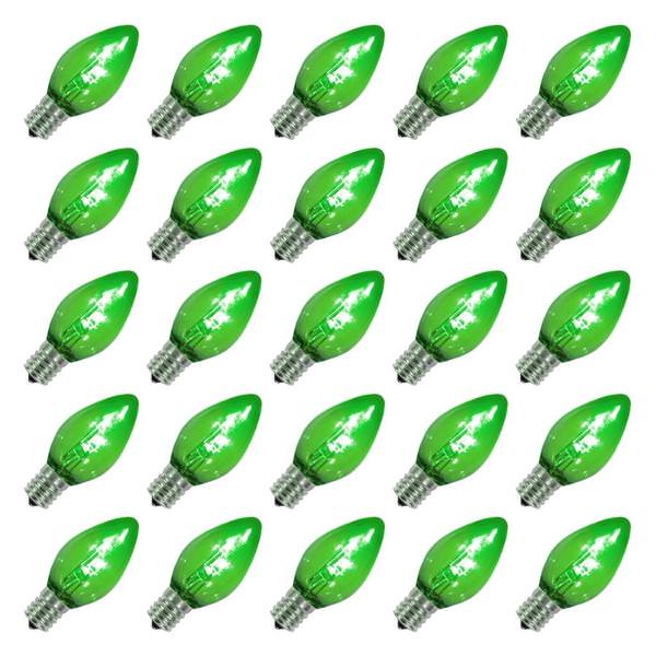 C7 Candelabra Screw Base Green Transparent Dimmable LED (25 pack)