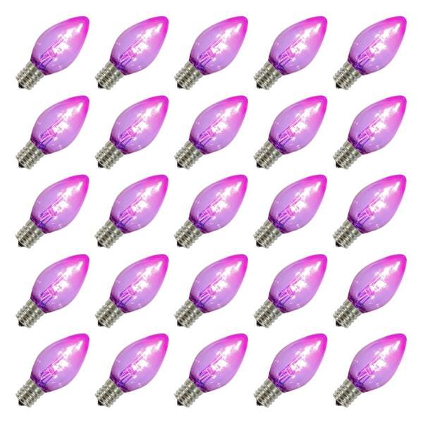 C7 Candelabra Screw Base Purple LED Transparent Dimmable (25 pack)