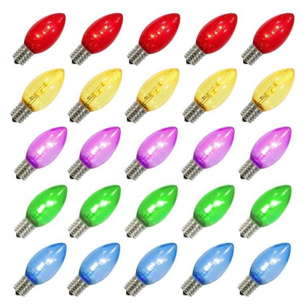 C9 Intermediate Screw Base Multi-Color LED Transparent Dimmable Twinkle (25 pack)