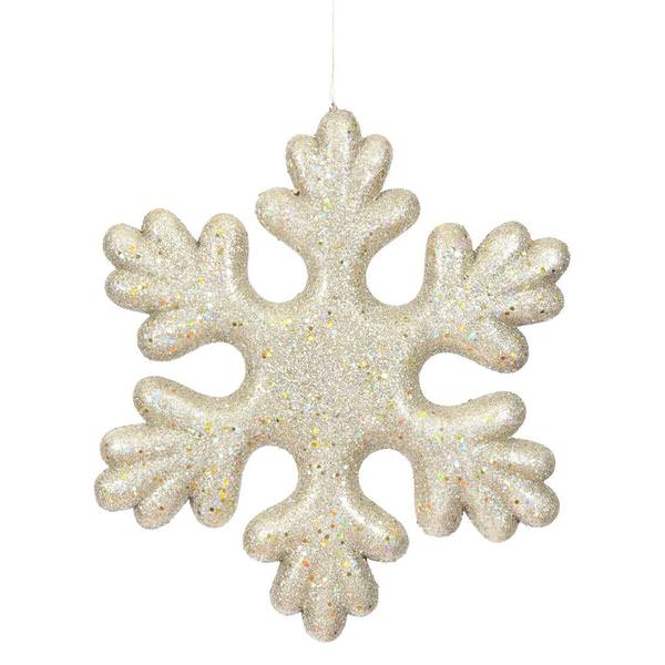 15" Champagne Glitter Snowflake Outdoor Ornament