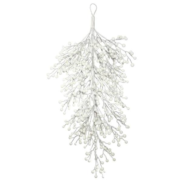 33" Artificial White Glitter Berry Outdoor Teardrop
