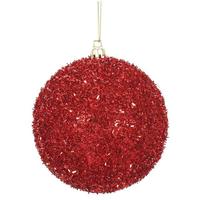 View 4" Red Tinsel Ball Christmas Ornament (4 pack)