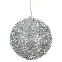 Vickerman 4" Silver Tinsel Ball Christmas Ornament (4 pack)