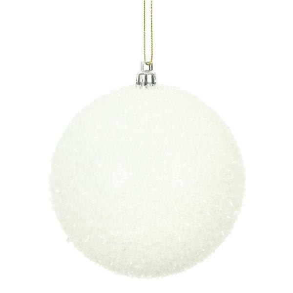 4" White Tinsel Ball Christmas Ornament (4 pack)
