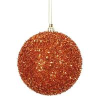 Vickerman 4" Burnished Orange Tinsel Ball Christmas Ornament (4 pack)