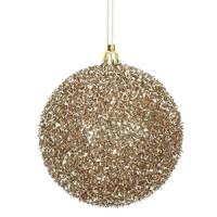 Vickerman 4" Champagne Tinsel Ball Christmas Ornament (4 pack)