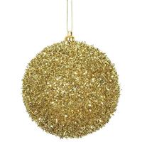 Vickerman 4" Gold Tinsel Ball Christmas Ornament (4 pack)