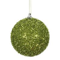 View 4" Lime Tinsel Ball Christmas Ornament (4 pack)