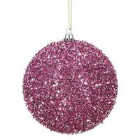View 4" Pink Tinsel Ball Christmas Ornament (4 pack)