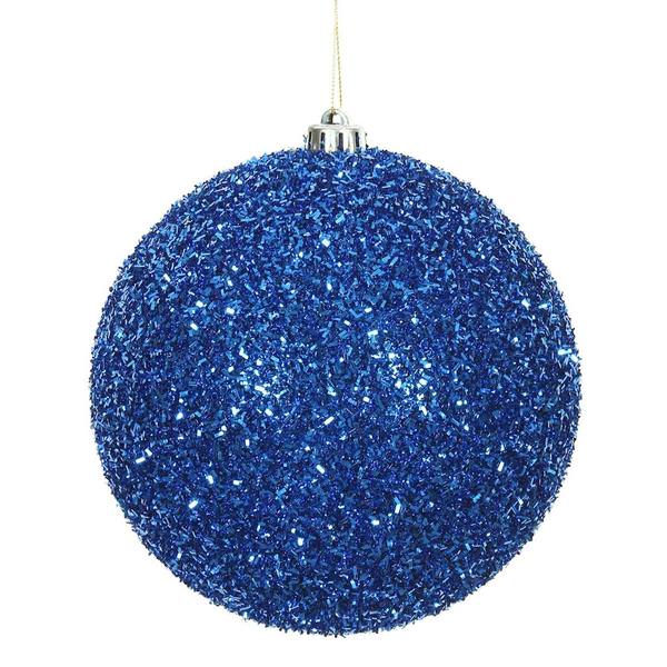 6" Blue Tinsel Ball Christmas Ornament (2 pack)