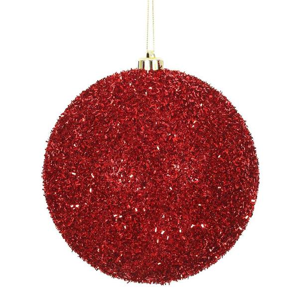 6" Red Tinsel Ball Christmas Ornament (2 pack)