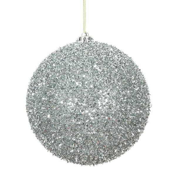 6" Silver Tinsel Ball Christmas Ornament (2 pack)