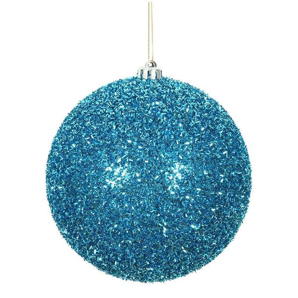6" Turquoise Tinsel Ball Christmas Ornament (2 pack)