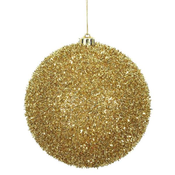 6" Gold Tinsel Ball Christmas Ornament (2 pack)