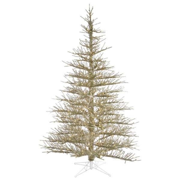 7.5' x 60" Champagne Stiff Needle Tree with 600 Warm White LED Lights
