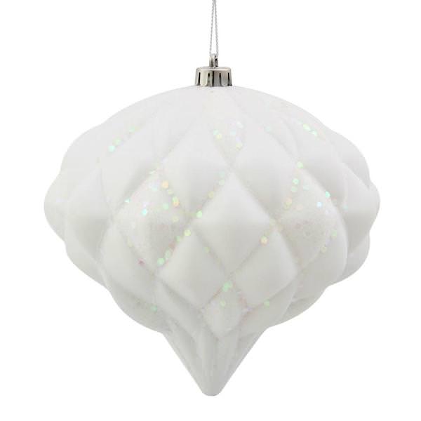 5.7" White Flat Matte Glitter Diamond Ornament