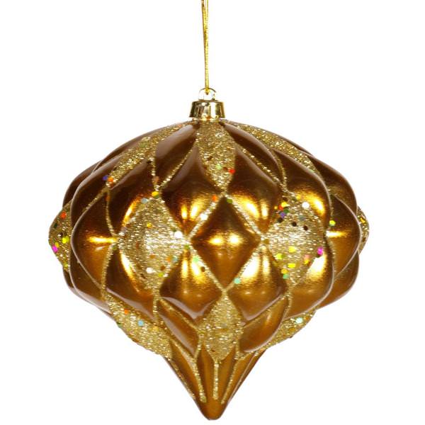 5.7" Antique Gold Matte Glitter Diamond Ornament