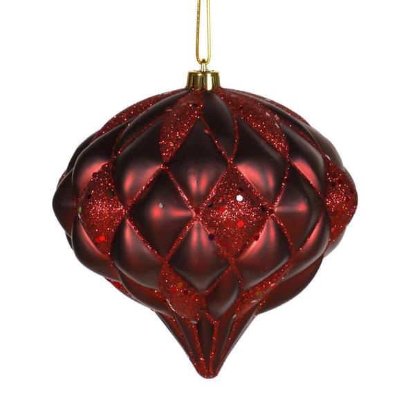 5.7" Burgundy Flat Matte Glitter Diamond Onion Ornament