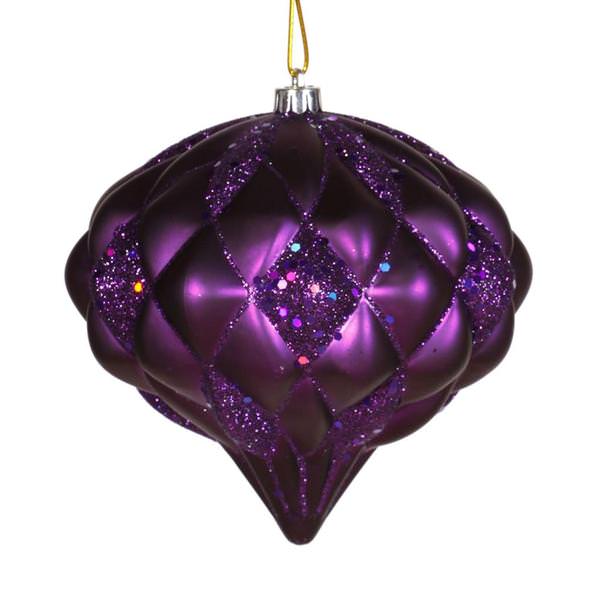 5.7" Purple Matte Glitter Diamond Ornament