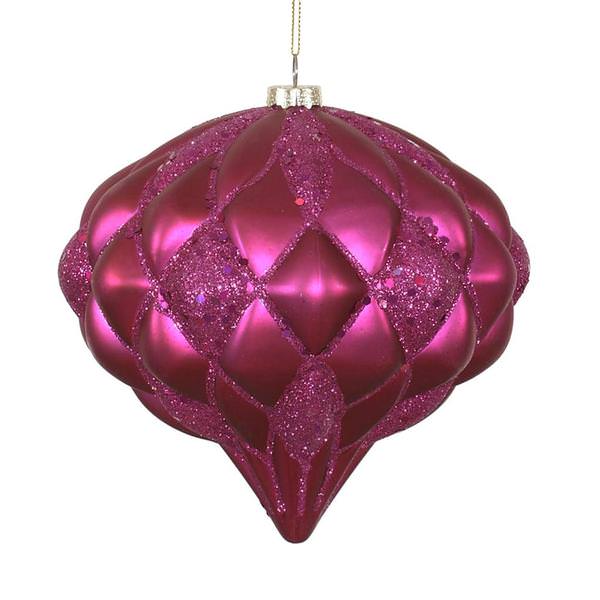 5.7" Fuchsia Matte Glitter Diamond Ornament