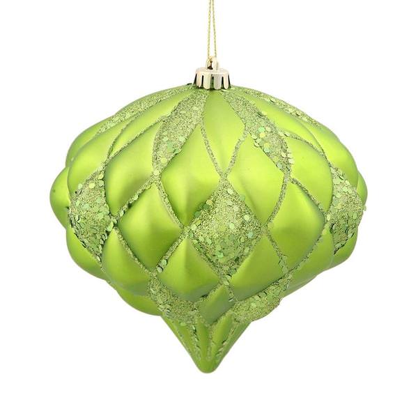 5.7" Lime Flat Matte Glitter Diamond Ornament