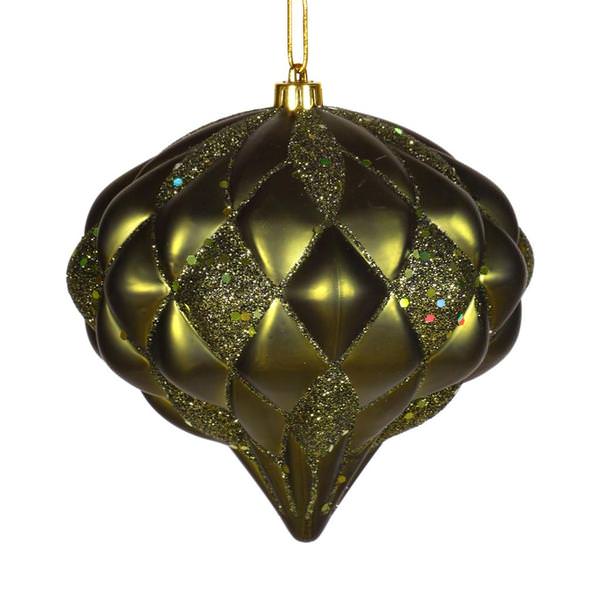 5.7" Olive Matte Glitter Diamond Ornament