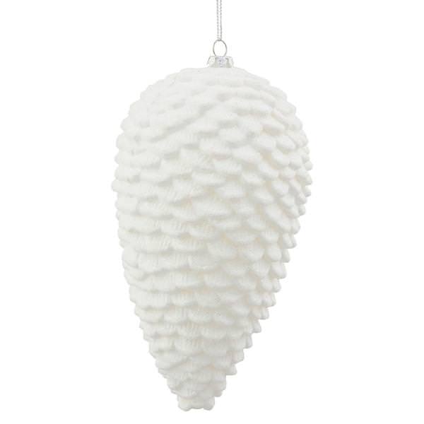 7" White Matte Glitter Pinecone Ornament