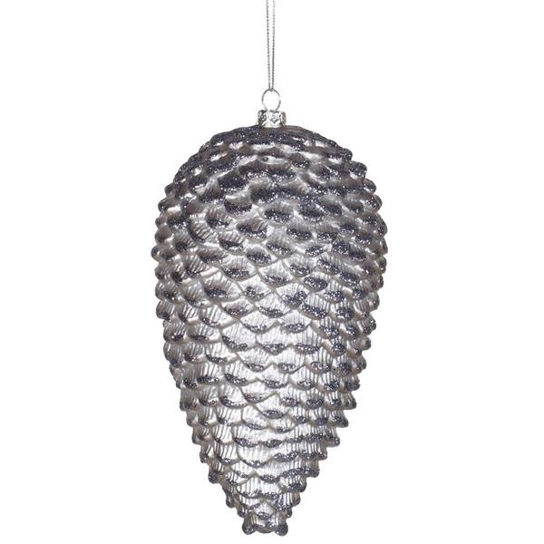 7" Pewter Matte Glitter Pinecone Ornament