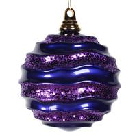 View 6'' Purple Candy Glitter Wave Ball Ornament