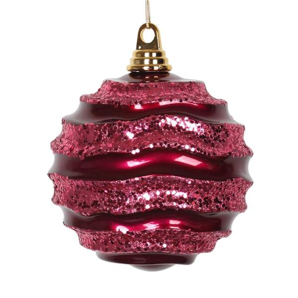 6'' Fuchsia Candy Glitter Wave Ball Ornament