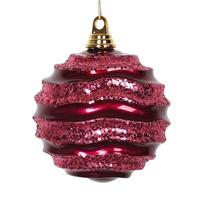 View 6'' Fuchsia Candy Glitter Wave Ball Ornament