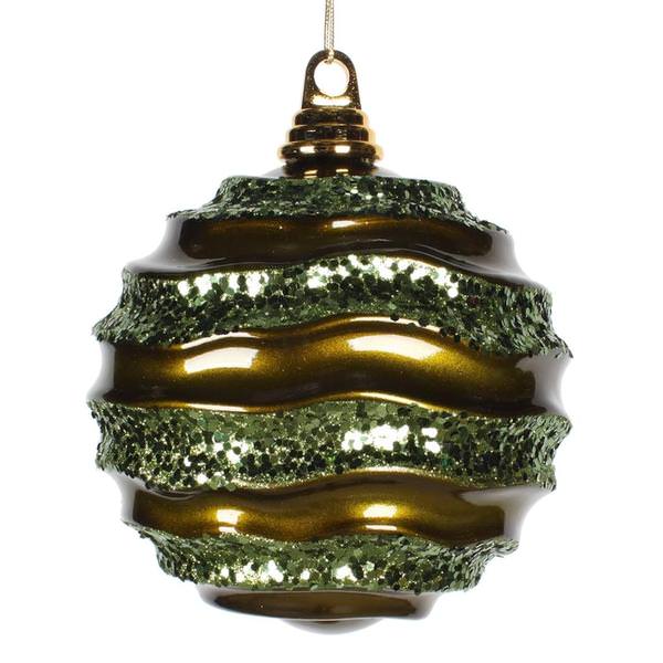 6'' Olive Candy Glitter Wave Ball Ornament