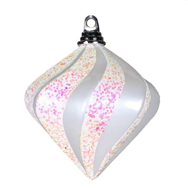 6" White Candy Glitter Swirl Diamond Ornament