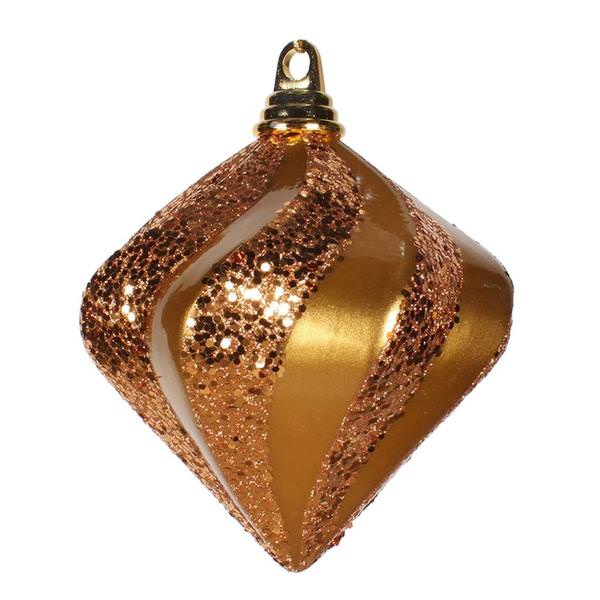 6" Antique Gold Candy Glitter Swirl Diamond Ornament