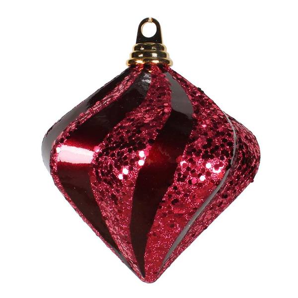 6" Burgundy Candy Glitter Swirl Diamond Ornament