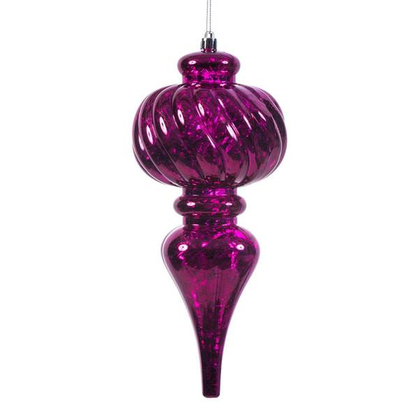 10" Fuchsia Shiny Mercury Finial Ornament (3 pack)