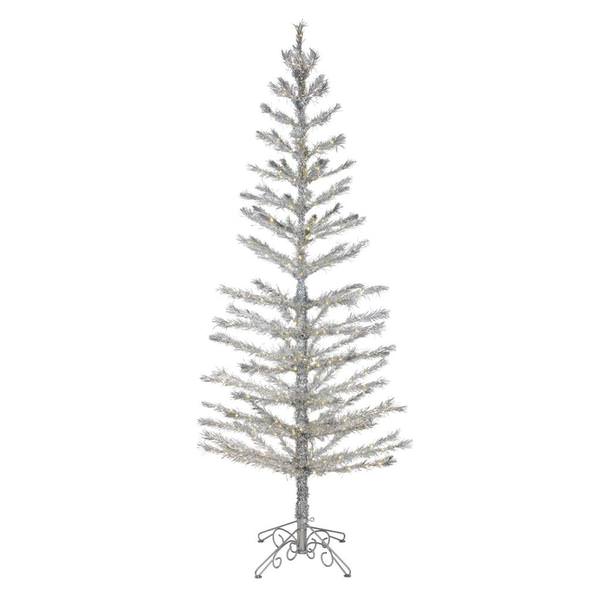 9' x 34" Silver Feather Tree 488 Warm White Lights Artificial Christmas Tree