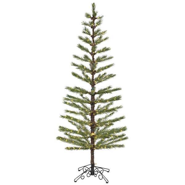 7' x 30" Green Feather Tree 354 Warm White LED Lights