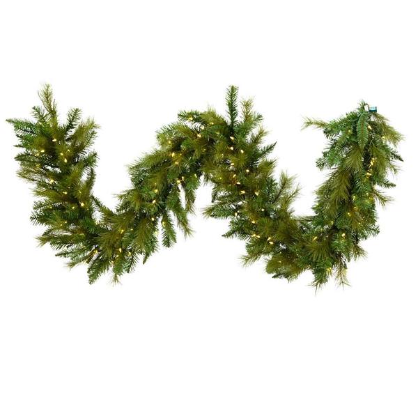 9' x 18" Artificial Kelli Mixed Pine Garland 200 Warm White LED Lights