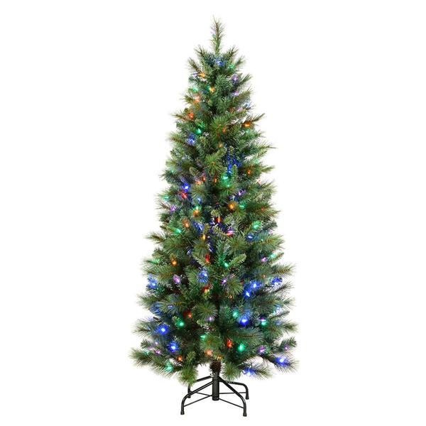 5.5' x 25" Artificial Mixed Brussels Pencil Pine 250 Multi-Color LED Lights