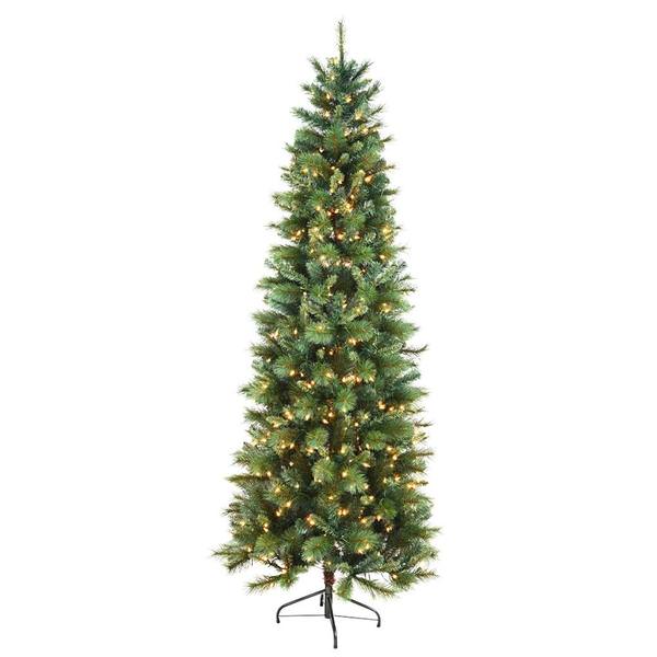 7.5' x 32" Artificial Mixed Brussels Pencil Pine 450 Warm White LED Lights