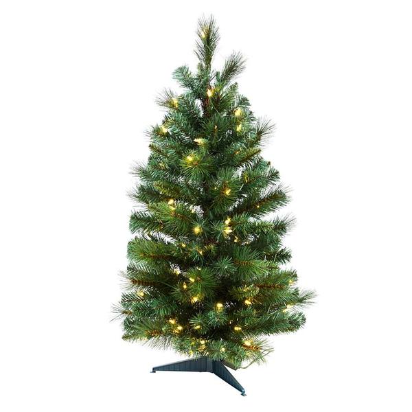 3' x 26" Artificial Mixed Brussels Pine 100 Warm White LED Lights