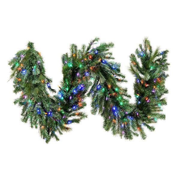 9' x 18" Artificial Mixed Brussels Pine Garland 200 Multi-Color LED Lights